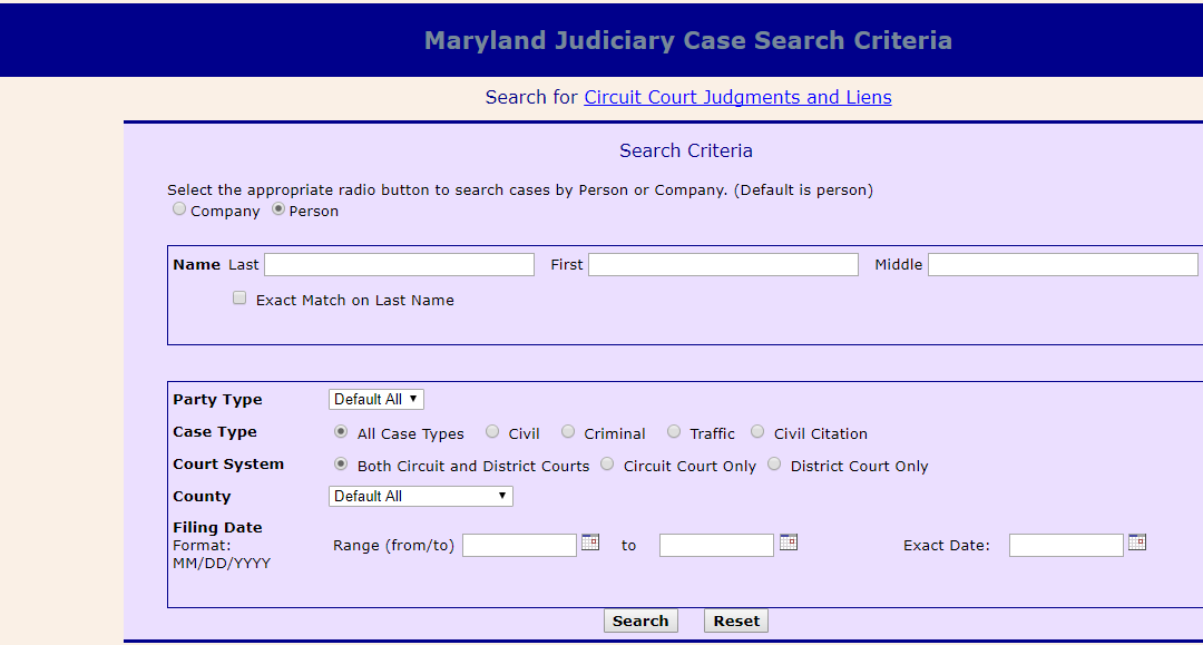 Maryland Judiciary Case Search Lookup Criminal Records Civil 