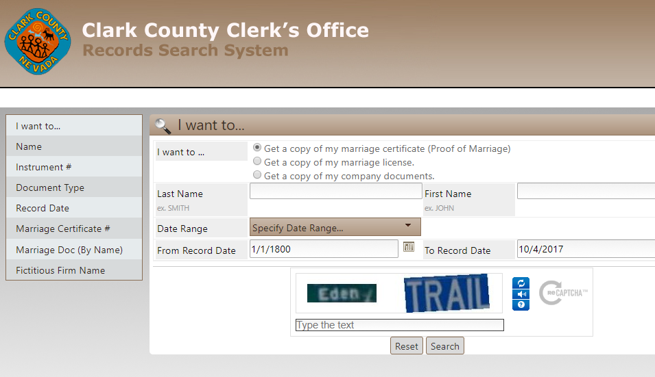 Clark County Marriage Records