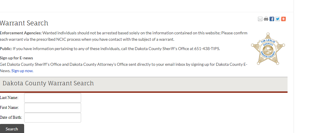Dakota County Warrant Search